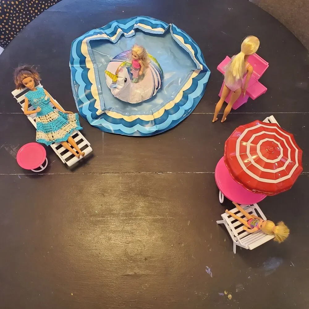 Vintage Barbie Pool Party Set Table Chairs BBQ Lounger Pool Floaties *No Dolls